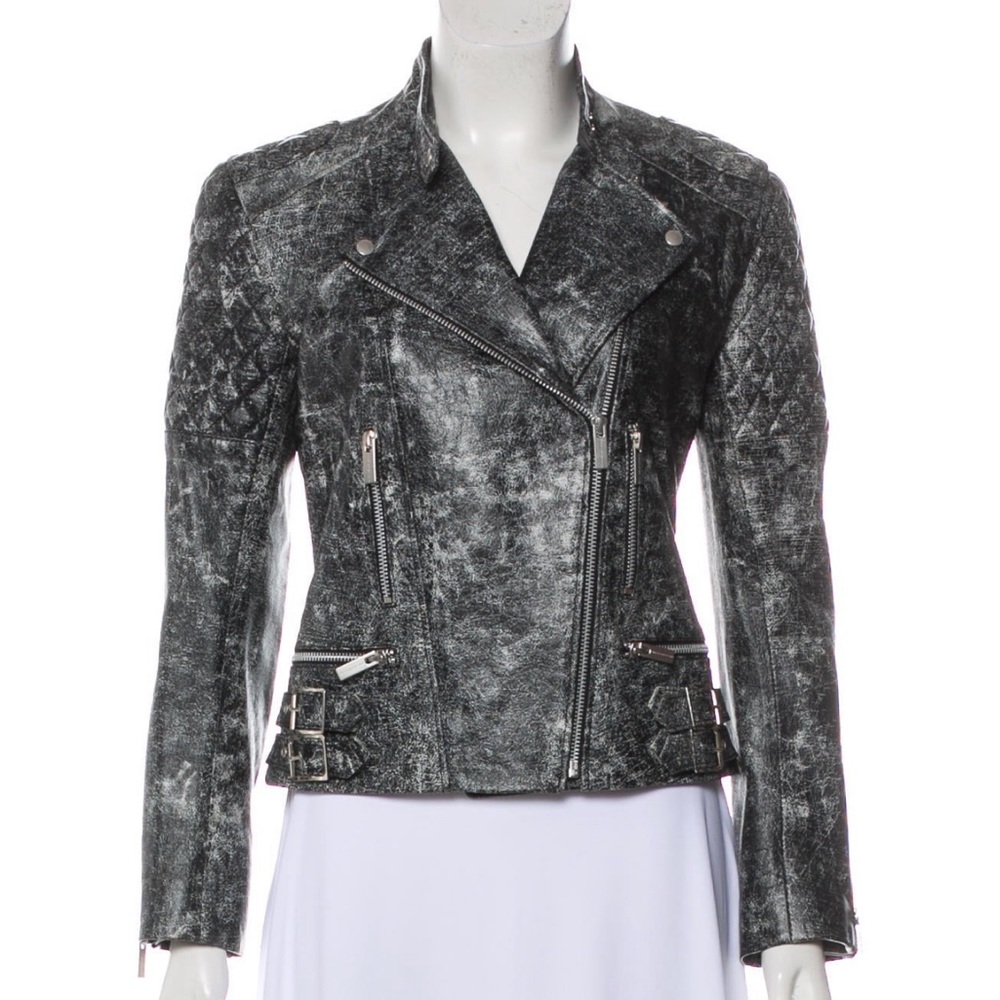 Christopher Kane leather acid wash zipped up leather jacket. 100% leather